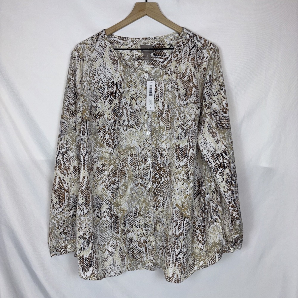 NWT Chicos Python Silky Chic XL/3 Long Sleeve Neutral Lightweight Blouse Tunic
